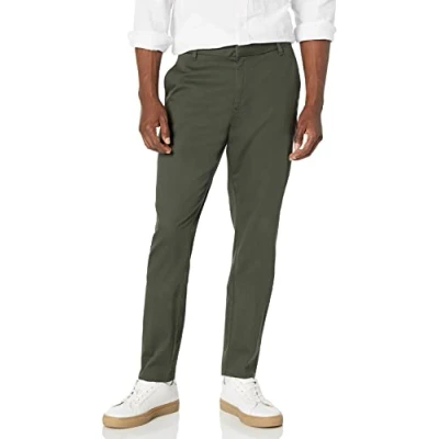 Afbeelding van Amazon Essentials Heren Slim Fit kreukbestendige platte voorkant stretch chino broek, donker olijf, 29W / 29L