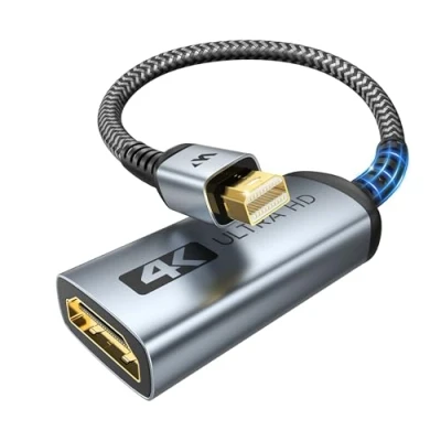 Afbeelding van WARRKY 4K Mini DisplayPort naar HDMI adapter (UHD, vergulde stekkers, aluminium behuizing) Thunderbolt compatibel met MacBook Air/Pro, iMac, Surface Pro, monitor/tv/projector