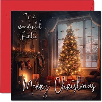 Afbeelding van Traditionele Happy Christmas Card Merry To Auntie Xmas Tante uit het hele gezin, 145mm x Single Wenskaarten Gift
