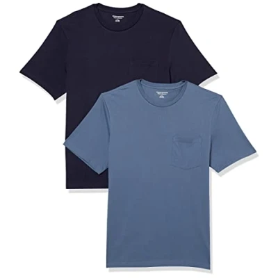 Afbeelding van Amazon Essentials Heren Regular Fit T shirt met korte mouwen en ronde hals, 2 stuks, donkerblauw/marineblauw, maat L