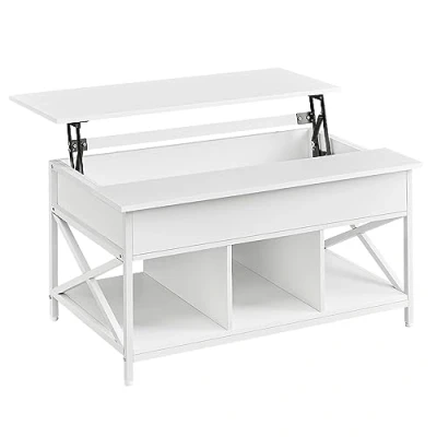 Afbeelding van VASAGLE Koffietafel, salontafel met hefblad voor in de woonkamer, koffietafel open en verborgen opbergruimte, x vormige stangen, 60 100 (48 62) cm, wit, LCT205W46
