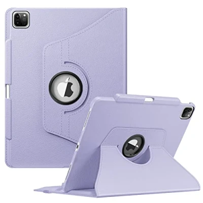 Afbeelding van FINTIE Roterende hoes compatibel met iPad Pro 12,9 inch (2022/2021/2020/2018, 6e/5e/4e/3e generatie) 360 graden draaibare beschermhoes potloodhouder, automatisch slapen/waken, lila paars