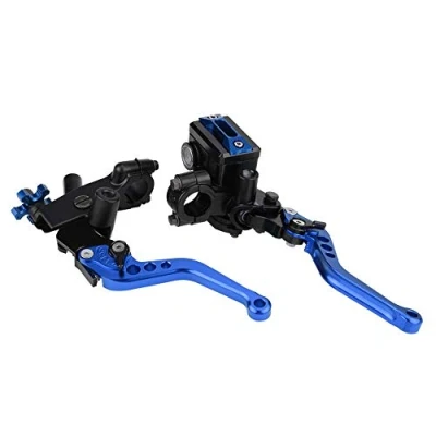 Afbeelding van motorfiets hendel, 1 paar rechter en links remhendel met hoofdcilinder, universele rem koppeling tank hendels (22mm) (blauw)