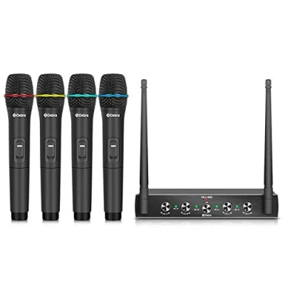 Afbeelding van Debra Audio Pro UHF 4 kanaals draadloos microfoonsysteem, met draadloze lavalière headsets, handmicrofoons, metalen ontvanger, ideaal voor karaoke en kerkfeest (met handmicrofoons (B))