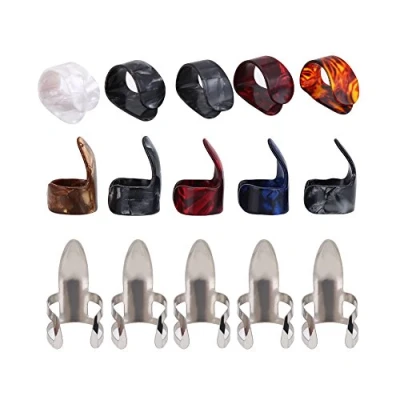 Afbeelding van 15 Pcs Gitarren Finger Plektrum, 5 Thumb Plektren &amp; Zeigefinger Metall f¨¹r E Gitarre, Akustik und Bass