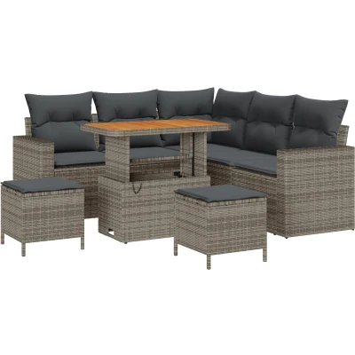 Afbeelding van vidaXL 8 delige Tuinsofa Set met Kussens Grijs Poly Rieten Acacia