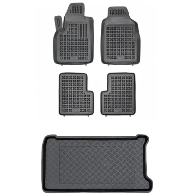 Afbeelding van M MOTOS Set rubberen vloermatten en pe koffermatten voor Fiat 500 vanaf 2007 Verbeter uw reiscomfort met antislipmatten auto all weather auto, bescherming tegen vuil