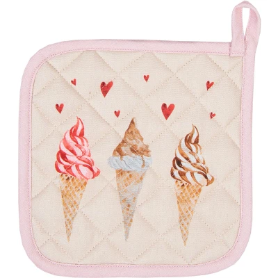 Afbeelding van Clayre &amp; Eef Pannenlap 20x20 cm Beige Roze Katoen Vierkant Ijsjes Afgiet