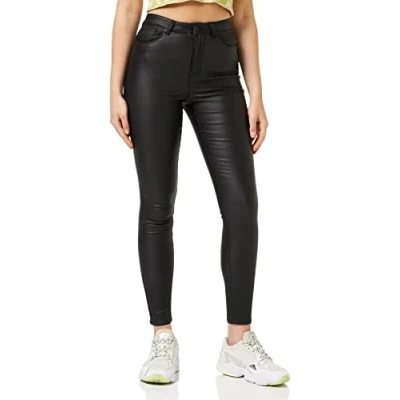 Afbeelding van VERO MODA coated high waist skinny broek VMLOA zwart
