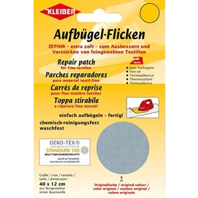 Afbeelding van Kleiber + Co.GmbH opstrijkpatches Zephir, lichtgrijs, ca. 40 cm x 12