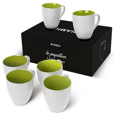 Afbeelding van MIAMIO 6 x 350 ml aardewerk koffiemokken/beker set (wit groen)