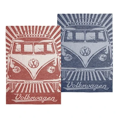 Afbeelding van BRISA VW Collection Volkswagen T1 Bus Transporter Theedoek Set van 2 (Ray&#039;s/Vintage Rood &amp; Blauw)