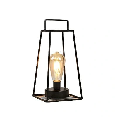 Afbeelding van JHY DESIGN Retro Stijl Geometrische Tafellamp, 30 cm Hoog, Eenvoudige IJzeren Kunst Draadloze Lamp op Batterijen, Kooilamp met 6 Uurs Timer voor Bruiloft, Binnen, Buiten (Hoog, Zwart)