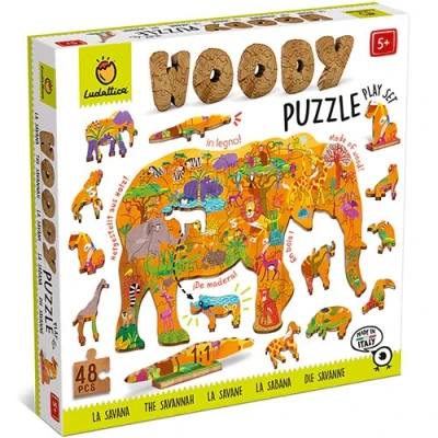 Afbeelding van Ludattica Houten puzzel savanne in de vorm van een olifant (48 stuks incl 12 vormen)