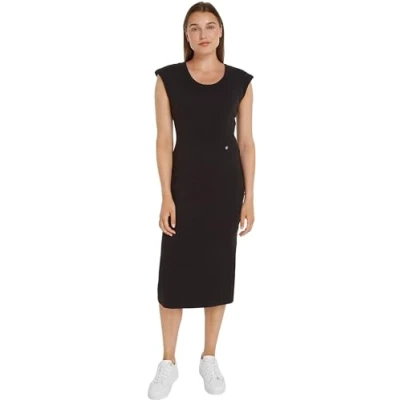 Afbeelding van Tommy Hilfiger SLIM MIDI CAP Sleeve Jerseyjurk, Dames, Maat: XL, Black