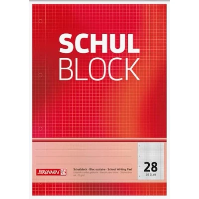 Afbeelding van Brunnen 1052528 schoolblok/notitieblok (A4, 50 vellen, geruit, met randlijnen, liniatuur 28, geperforeerd, kopverlijmd, 70 g/m2)