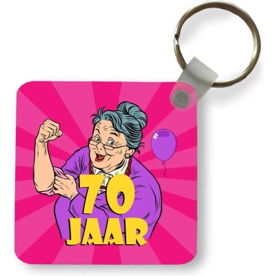 Afbeelding van Sleutelhanger Uitdeelcadeautjes Vrouw 70 Jaar verjaardag Jubileum Plastic
