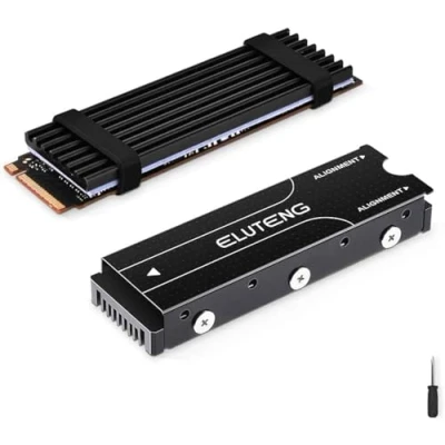 Afbeelding van ELUTENG M2 SSD koellichaam PS5 2 packs dubbelzijdige M.2 koeler voor 2280 met 4 siliconen warmtegeleiding pad Heatsink PCIE NVME of SATA SSD, zwart