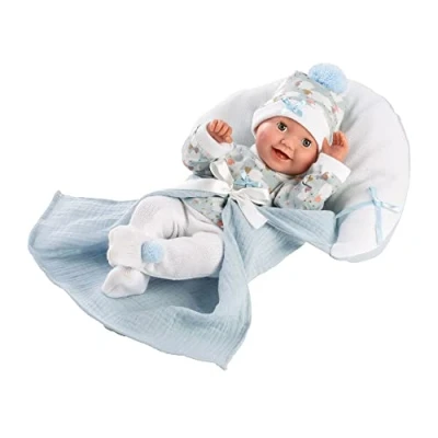 Afbeelding van Llorens 1063595 Pop Bimbo, met blauwe slaapogen, babypop vinyl lichaam, incl. outfit, fopspeen en zachte deken, poppenjongen, New Born, 35 cm