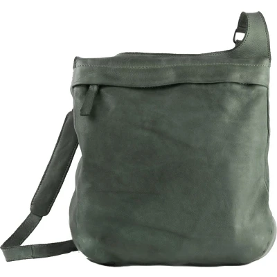Afbeelding van HAROLD&#039;S Leren Schoudertas Submarine Shopper Zip Green Donkergroen