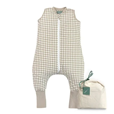 Afbeelding van Molis&amp;co Pyjama met antislipsokken, 2,5 TOG, 80 cm (2 jaar), ideaal voor de winter, 100% katoen (Öko Tex 100), Vichy Beige