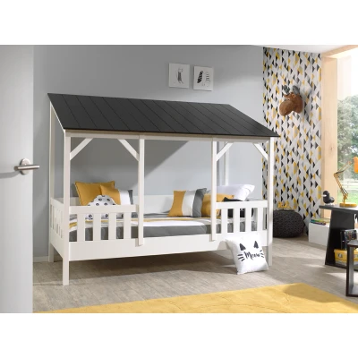 Afbeelding van LUCEVI Housebed 03 Huisbed + Lattenbodem Matras Wit/Zwart 90x200 cm