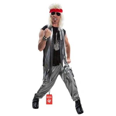 Afbeelding van heren 80er jaren glam rock kostuum heavy metal rocker hoog haar 1980er volwassen x large