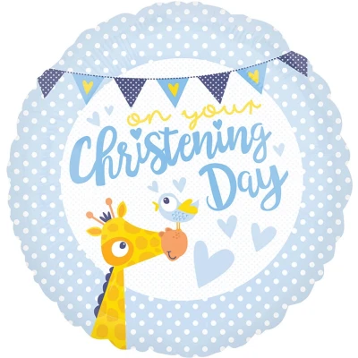 Afbeelding van folieballon Christening day blauw amscan doop