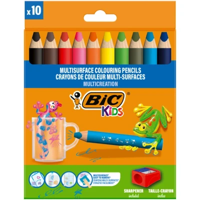 Afbeelding van Kleurpotloden BicKids Multi Surface inclusief puntenslijper assorti pak à 10 stuks