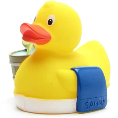 Afbeelding van Badeend Sauna I Quietscheend Saunafvriend L: 8 cm incl. rubberen eendensleutelhanger in set Cadeau voor saunagangers saunafans