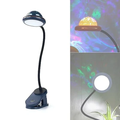 Afbeelding van ACMHNC Klemlamp voor kinderen, led leeslamp, bed met sterrenprojectie, bedlamp, klemlamp, USB oplaadbaar, boek, klem, bedlampje, klembaar, aanraakbaar, dimbaar, blauw
