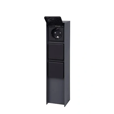 Afbeelding van BOLD 19547 Abano outdoor stopcontact tuin (stopcontactzuil) met 3 stopcontacten in antraciet (IP44 energiezuil, 3680 Watt, hoekig, eenvoudige montage, plasticvrije verpakking)