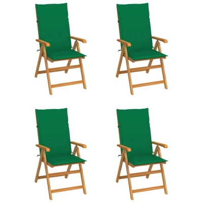 Afbeelding van Tuinstoelen 4 st met groene kussens massief teakhout