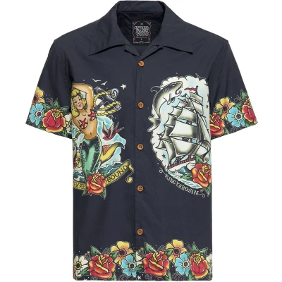 Afbeelding van King Kerosin Tropical Hawaiian Style Deluxe Shirt met korte mouwen zwart M