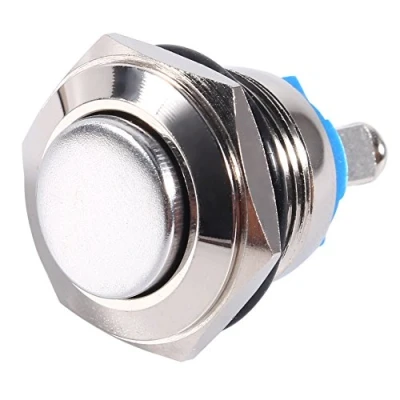 Afbeelding van Self Reset Switch, 12V 16mm Car Waterproof Momentary Metal Push Button ON OFF Horn Switch Silver