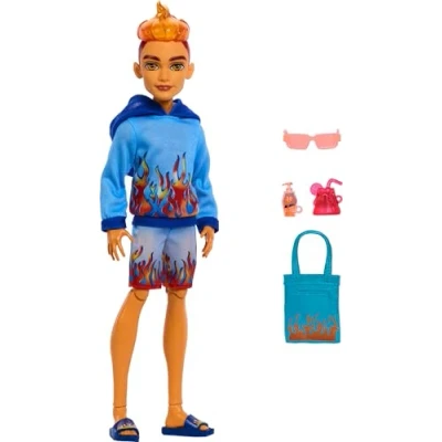 Afbeelding van Monster High Scare adise Island Heath Burns Doll with Flame Hoody, Swim Trunks and Beach Accessories zoals zonnebrillen
