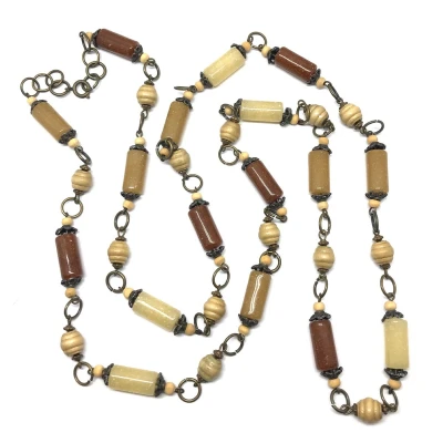 Afbeelding van Behave Lange ketting kralenketting bruin 120 cm