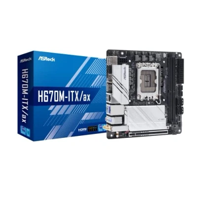 Afbeelding van Asrock H670M ITX/AX, Intel H670, 1700, Mini ITX, 2 DDR4, HDMI, DP, Wi Fi, 2,5 GB LAN, PCIe5, 2x M.2