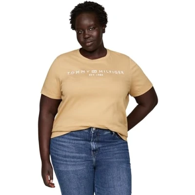 Afbeelding van Tommy Hilfiger Curve LOGO Tshirt print, Dames, Maat: 48, Classic khaki