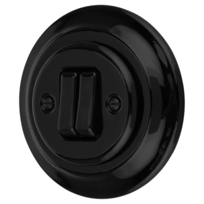 Afbeelding van Inbouw porselein retro dubbele schakelaar, all in one, serie PR1 zwart