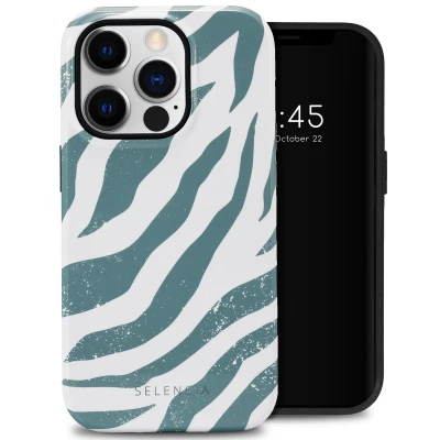 Afbeelding van Apple iPhone 14 Pro Hoesje Kunststof Selencia Hardcase/Backcover Colorful Zebra Pine Blue Telefoonhoesje
