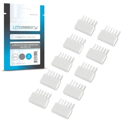 Afbeelding van Litcessory 6 SPELD narr Afgesneden Connector (Soldeer Aan) voor Philips Hue lightstrip Plus (10 Stuk, Wit MIKRO V4)