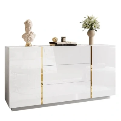 Afbeelding van lukmebel Ladekast ONYX Hoogglans Elegant &amp; Modern Design Verborgen Planken Makkelijk Schoon Te Maken Schuur En Krasbestendig Gelamineerd Bord 158x413x81cm Zwart