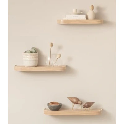 Afbeelding van Kazai.® Wandplank Set &#039;Toke&#039; 3 zwevende wall shelves in echt houtfineer Floating shelf als wanddecoratie en opbergruimte voor badkamer, woonkamer, keuken, slaapkamer meer Eiken, wit