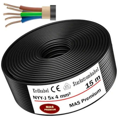 Afbeelding van MAS Premium Aardingskabel, stroomkabel van 5 m tot 50 NYY J x 4 mm², elektrische kabel, ring voor installatie buiten, grond (15 m)