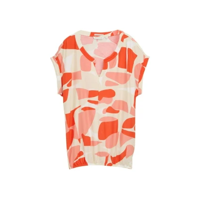 Afbeelding van TOM Tailor ALL OVER Printed V NECK Top, Dames, Maat: 3XL, Red dots and shapes design