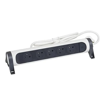 Afbeelding van LEGRAND Draaibare stekkerdoos met led schakelaar 5 stopcontacten oppervlak aarde Kabel 1,5 m Wit en Donkergrijs