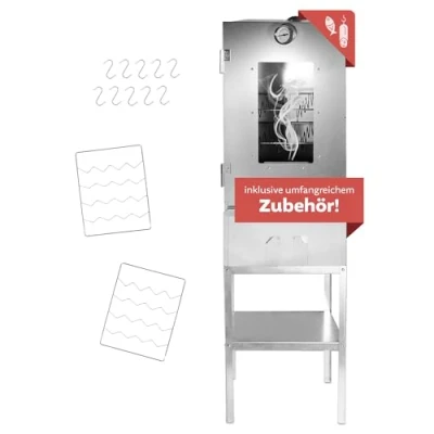 Afbeelding van LEMODO rookoven 80 x 39,5 27,5 cm met uitgebreide accessoires, rookkast en rookslak, koude grote rookkamer, tafelrookoven thermometer (met onderstel)