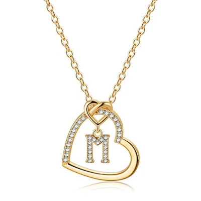 Afbeelding van TINGN Letterketting dames meisjes 14 karaat vergulde ketting meisje CZ hart hanger met letters tieners geschenken voor vrouwen