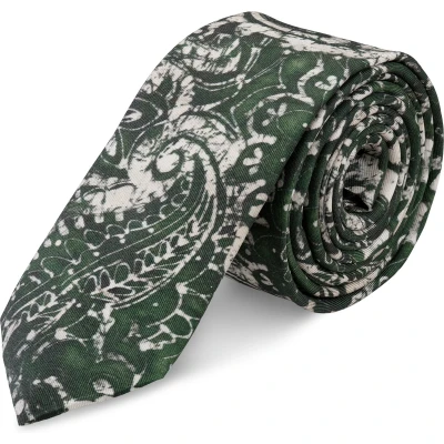 Afbeelding van Virtuo 6 cm Donkergroene zijden stropdas met paisleymotief